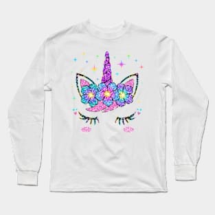 Unicorn Costume Rainbow Face Girls Long Sleeve T-Shirt